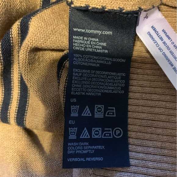 NEW Tommy Hilfiger Striped Cotton Sweater V Neck Camel and Navy Mens Small - Picture 7 of 11